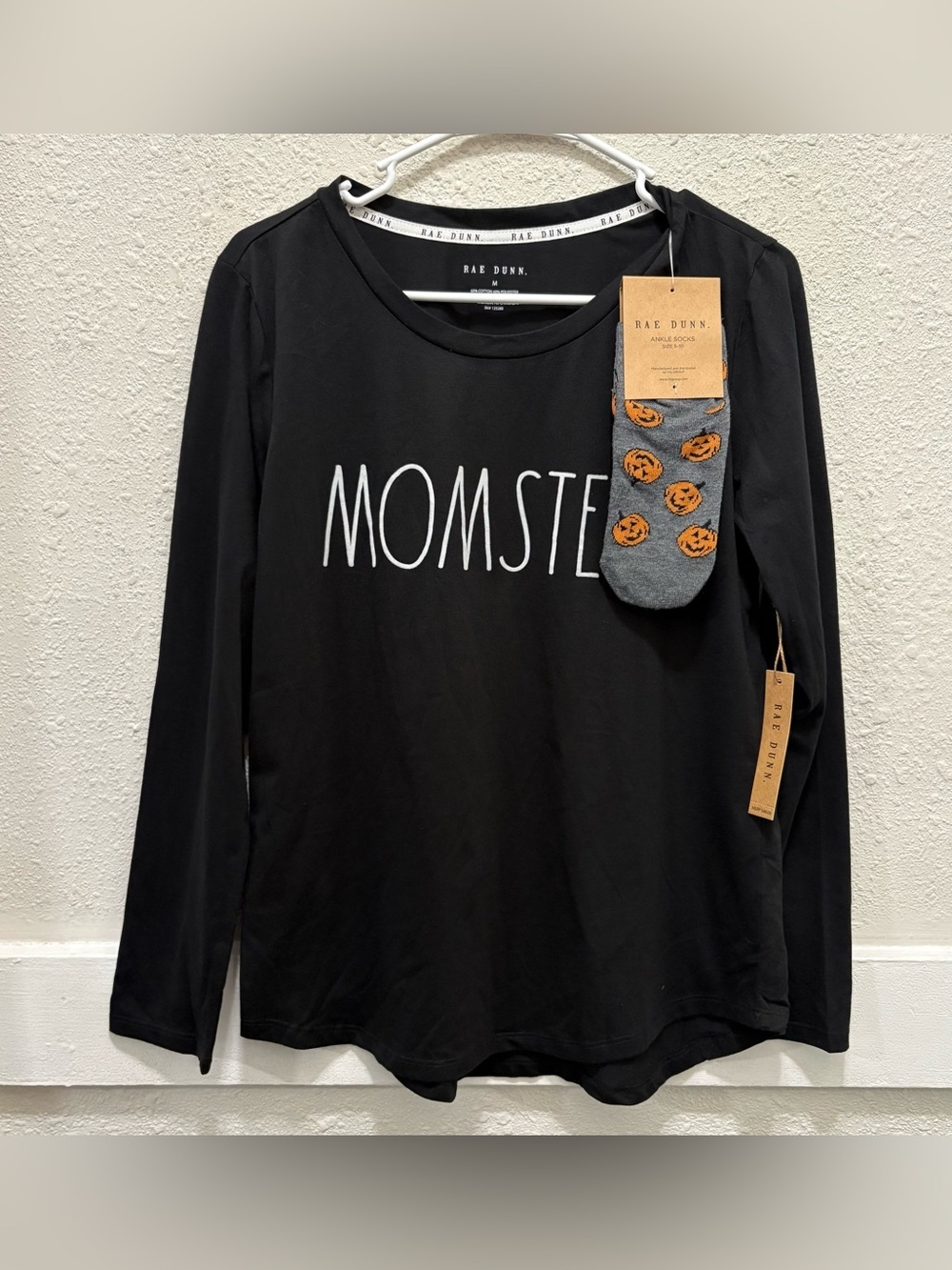 Rae Dunn "Momster" Halloween Long Sleeve Top with Socks NWT M